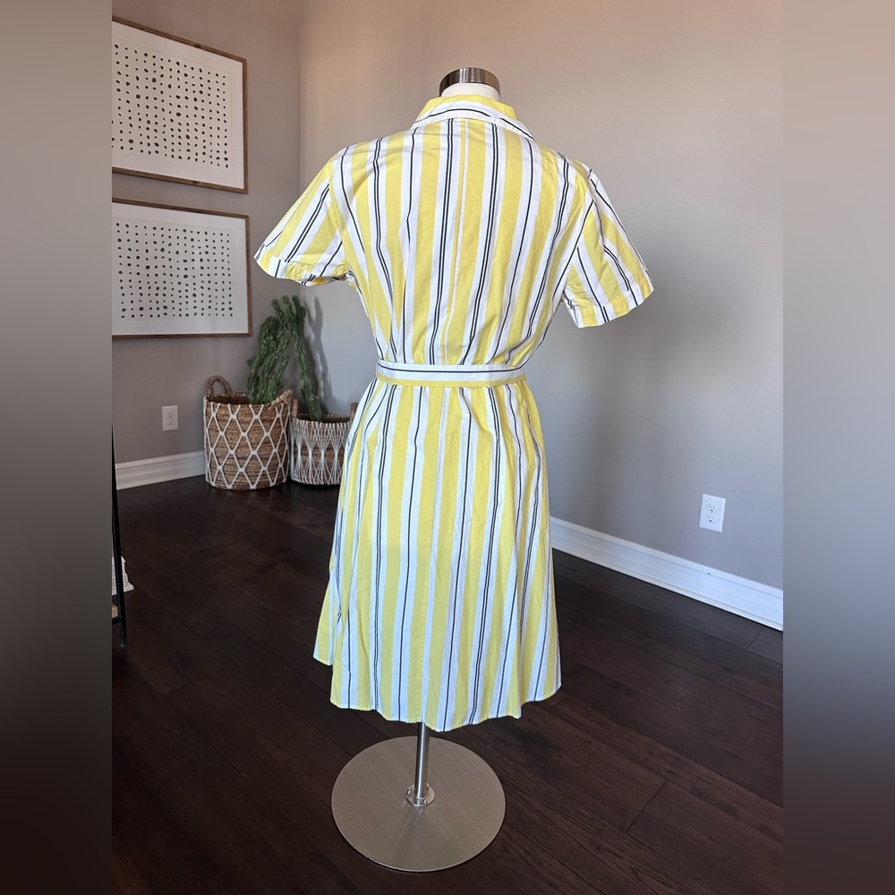 A New Day Cotton Retro Striped Cap Sleeve Button Up Shirt Dress Yellow LG NWTs - Picture 3 of 9